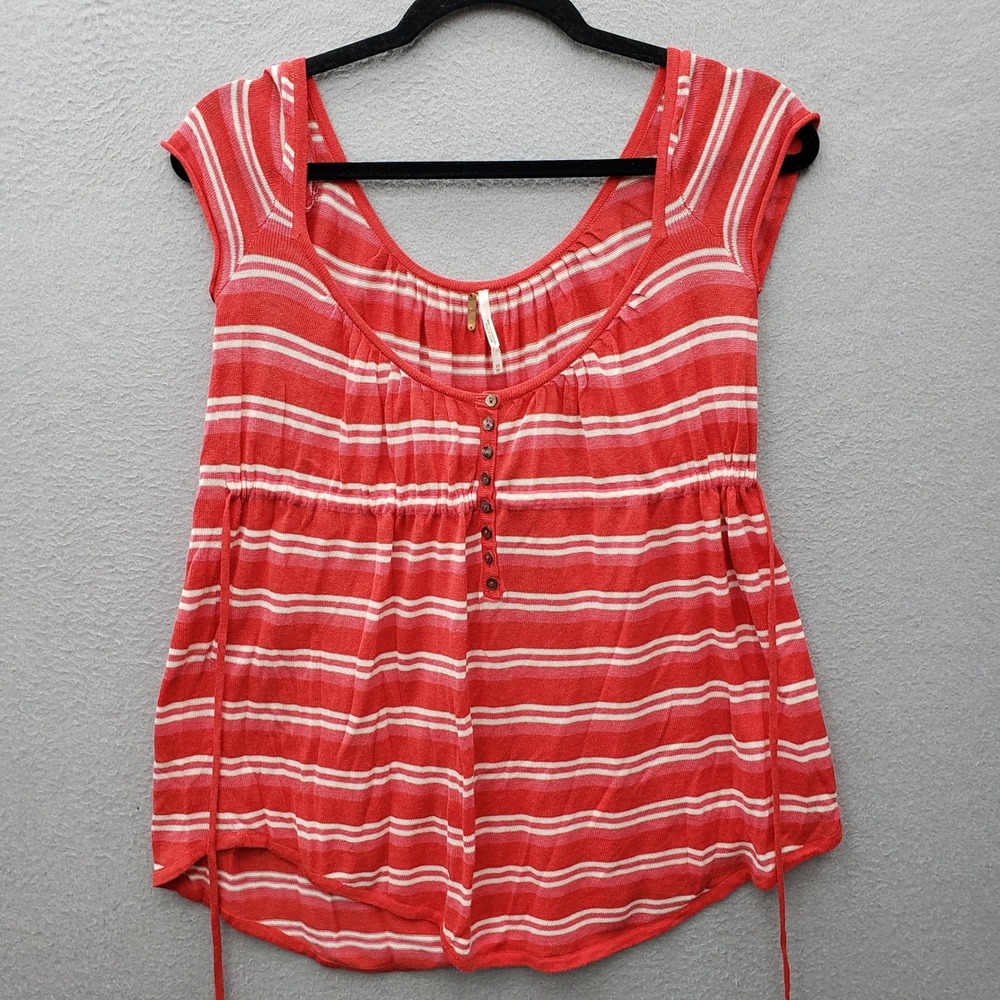 Free People Jojo Babydoll Top Red White Stripe Knit Cap Sleeve Y2K Casual XS